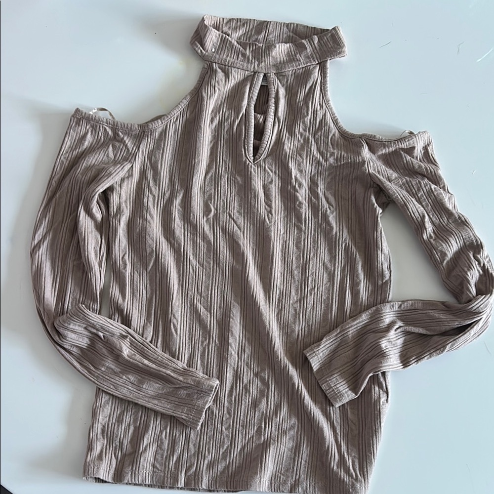 Women's Taupe Cold Shoulder Top